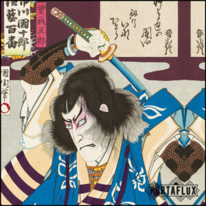 Quadro moderno pronto da appendere: Stampa arte decorazione interni Design - ART-IT-STICK (Kunichika - Samurai Ichikawa Blu)