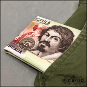 Portafoglio portaschede da Uomo, comodo,compatto e stiloso con RFID Block - ORIGINAL PORTAFLUX (100 Mila Lire - Caravaggio)